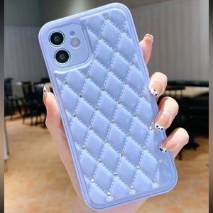iPhone 13 pro max blue-purple quilted case with rhinestones